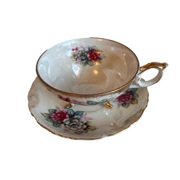 Tea Cup & Saucer Pearl Iridescent Tri-Footed Japan - Picture 3 of 15